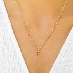 bokstav f anheng med halskjede i forgylt sølv - My Letter