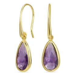 lange dråpe lilla amatyst øredobber i forgylt sølv - Loom Stones