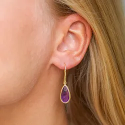 lange dråpe lilla amatyst øredobber i forgylt sølv - Loom Stones