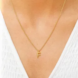 bokstav f anheng med halskjede i forgylt sølv - My Letter
