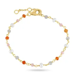 rosa stein armbånd i forgylt sølv 16 + 3 cm x 3,5 mm  - Loom Stones