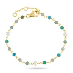 blå stein armbånd i forgylt sølv 16 + 3 cm x 3,5 mm  - Loom Stones