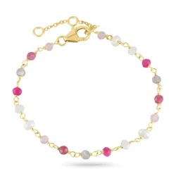 rosa stein armbånd i forgylt sølv 16 + 3 cm x 3,5 mm