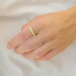 perle ring i forgylt sølv