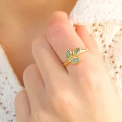 blad aventurin ring i forgylt sølv