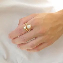 perle ring i forgylt sølv