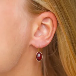 ovale rød krystall øredobber i forgylt sølv - Loom Stones
