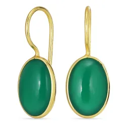 ovale grønn onyks øredobber i forgylt sølv - Loom Stones