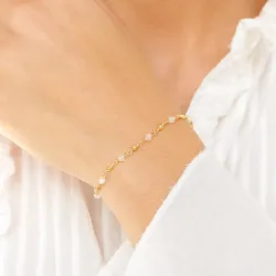 månestein armbånd i forgylt sølv - Loom Stones