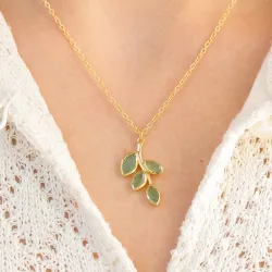 grønn aventurin halskjede i forgylt sølv 42 + 3 cm x 13 mm  - Loom Stones