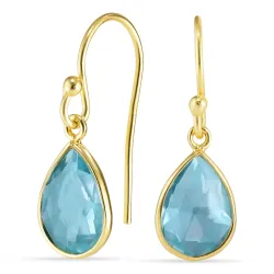 dråpe blå krystall øredobber i forgylt sølv - Loom Stones