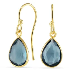 dråpe mørkeblå krystall øredobber i forgylt sølv