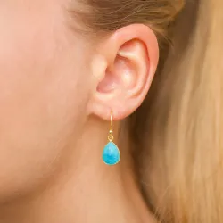 dråpe syntetisk turkis øredobber i forgylt sølv - Loom Stones