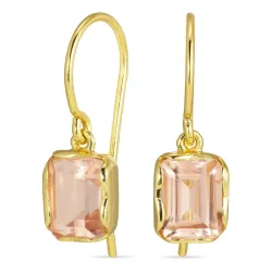 firkantet rosa krystall øredobber i forgylt sølv - Loom Stones
