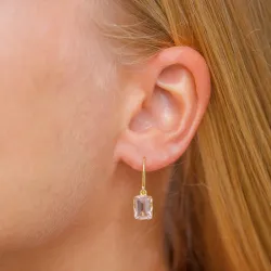 firkantet rosa krystall øredobber i forgylt sølv - Loom Stones