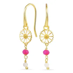 lange margeritt rosa kjedeøreringer i forgylt sølv