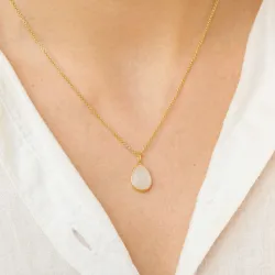 dråpe hvit månestein anheng i forgylt sølv - Loom Stones