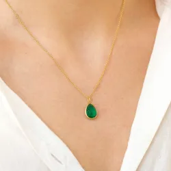 dråpe mørkegrønn krystall anheng i forgylt sølv - Loom Stones