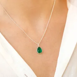 dråpe mørkegrønn krystall anheng i sølv - Loom Stones