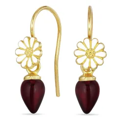 margeritt rød krystall ørekroker i forgylt sølv