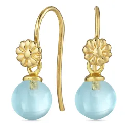 blomst lyseblå krystall ørekroker i forgylt sølv