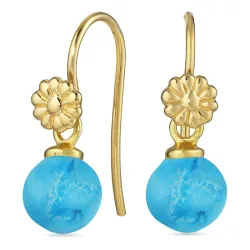 blomst syntetisk turkis ørekroker i forgylt sølv