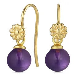 blomst lilla krystall ørekroker i forgylt sølv