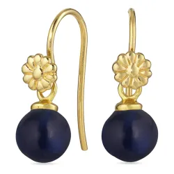 blomst syntetisk blå safir ørekroker i forgylt sølv