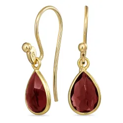 hjerte dråpe rød krystall ørekroker i forgylt sølv