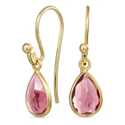 dråpe rosa krystall ørekroker i forgylt sølv