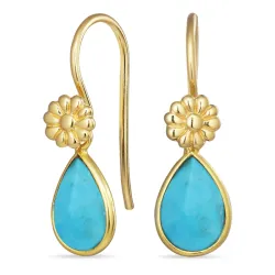 dråpe turkis ørekroker i forgylt sølv