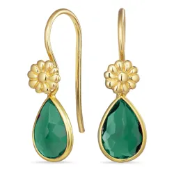 dråpe grønn krystall ørekroker i forgylt sølv