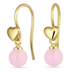 hjerte rosa krystall ørekroker i forgylt sølv