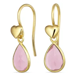 hjerte dråpe rosa krystall ørekroker i forgylt sølv