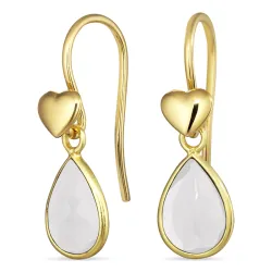 hjerte dråpe månestein ørekroker i forgylt sølv