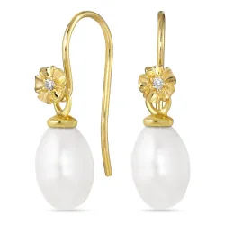 blomst perle øredobber i forgylt sølv