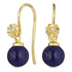 blomst lapis lazuli ørekroker i forgylt sølv