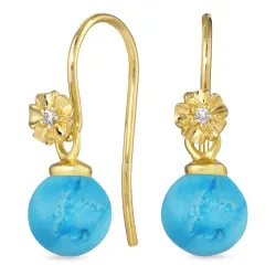 blomst syntetisk turkis ørekroker i forgylt sølv