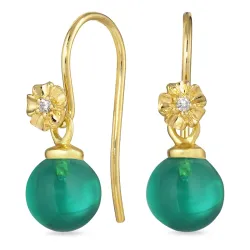 blomst aqua krystall ørekroker i forgylt sølv