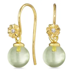 blomst lysegrønn krystall ørekroker i forgylt sølv