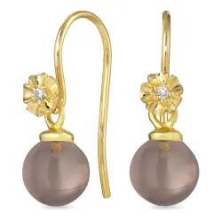 blomst røykfarget kvarts ørekroker i forgylt sølv