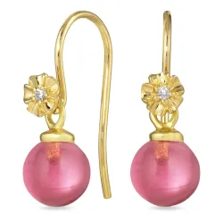 blomst rosa krystall ørekroker i forgylt sølv