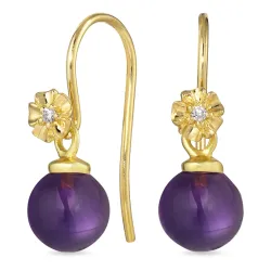 blomst lilla krystall ørekroker i forgylt sølv