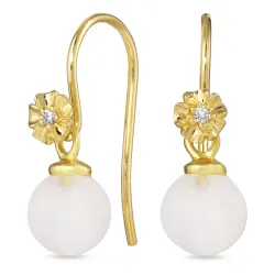 blomst månestein ørekroker i forgylt sølv