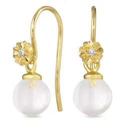 blomst klar quartz ørekroker i forgylt sølv