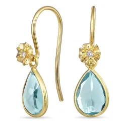 blomst lyseblå krystall ørekroker i forgylt sølv