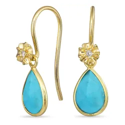 blomst turkis ørekroker i forgylt sølv