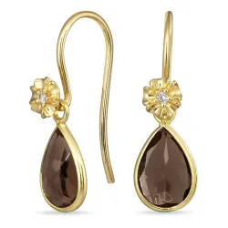 blomst røykfarget kvarts ørekroker i forgylt sølv