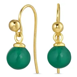 8 mm grønn onyks ørekroker i forgylt sølv