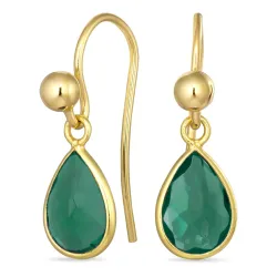 dråpe grønn krystall ørekroker i forgylt sølv